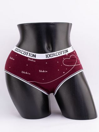 Слипы с принтом "сердечки" и эластичным поясом с надписью "100% COTTON" - фото 1