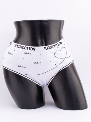 Слипы с принтом "сердечки" и эластичным поясом с надписью "100% COTTON" - фото 1