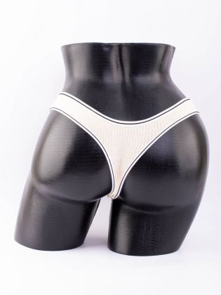 Стринги в рубчик с белым поясом и черной полоской  - фото 3